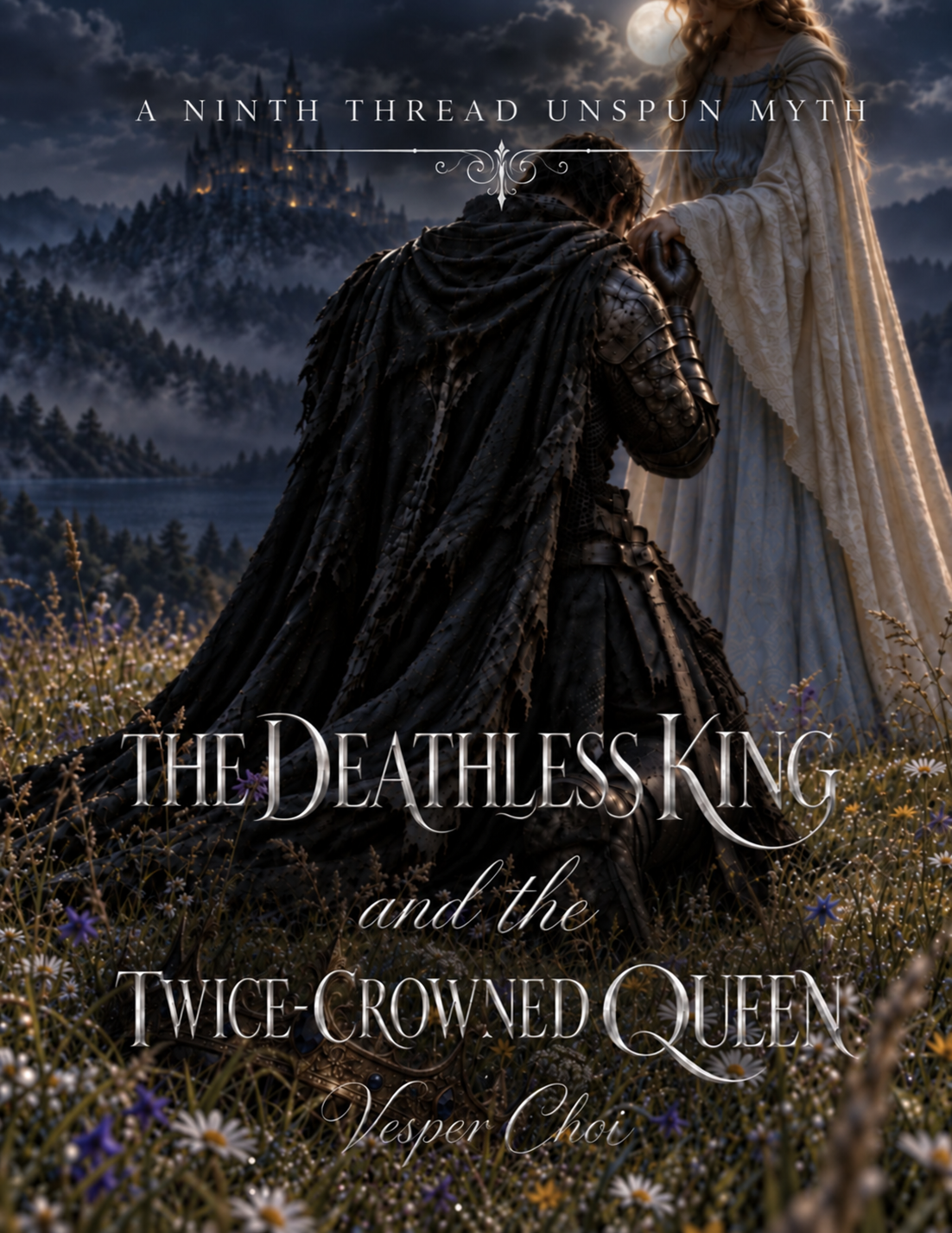 Cover art for The Deathless King and the Twice-Crowned Queen by Vesper Choi.